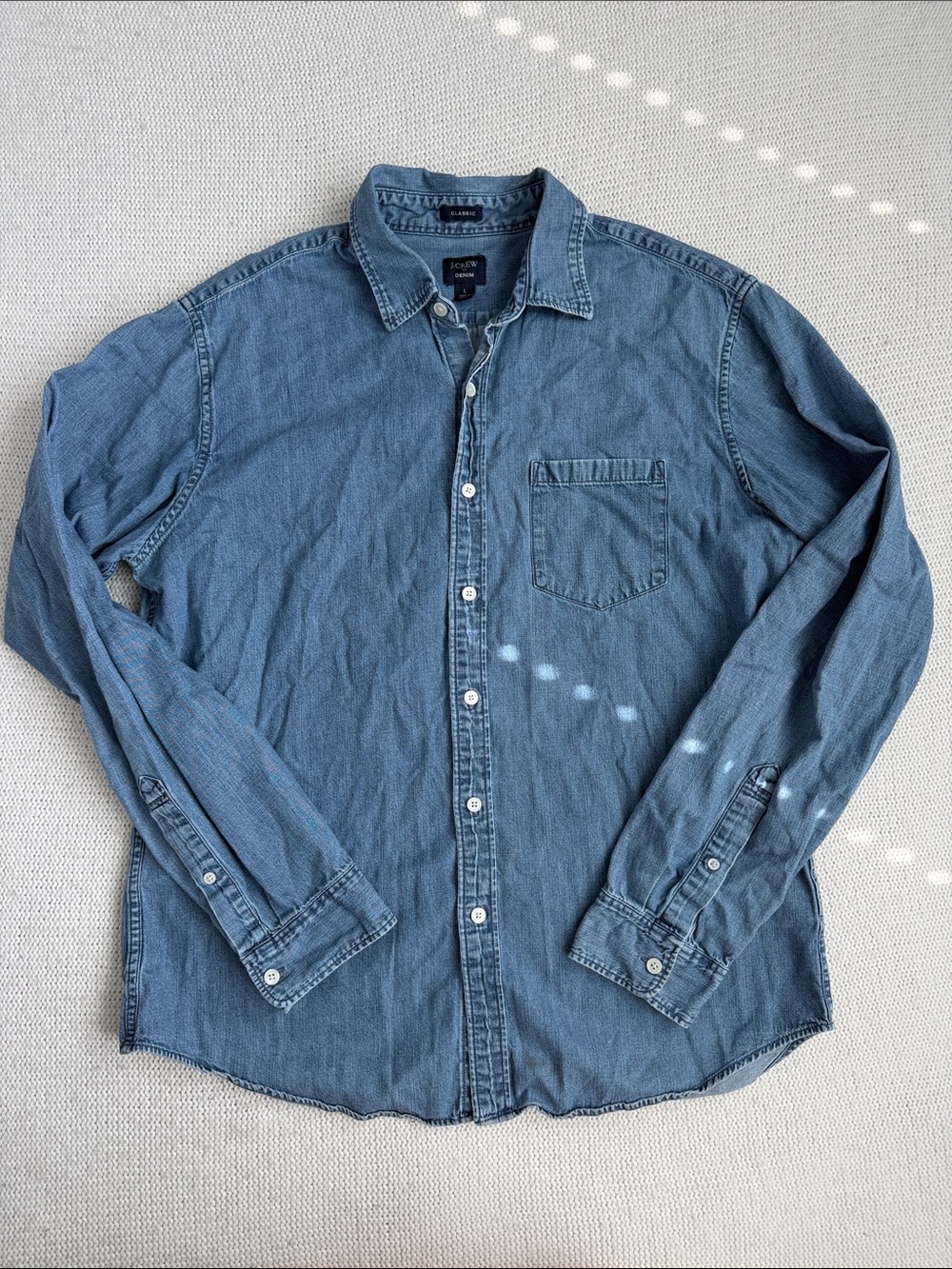 J Crew 100% Cotton Denim Button Down Shirt Blue Size Large